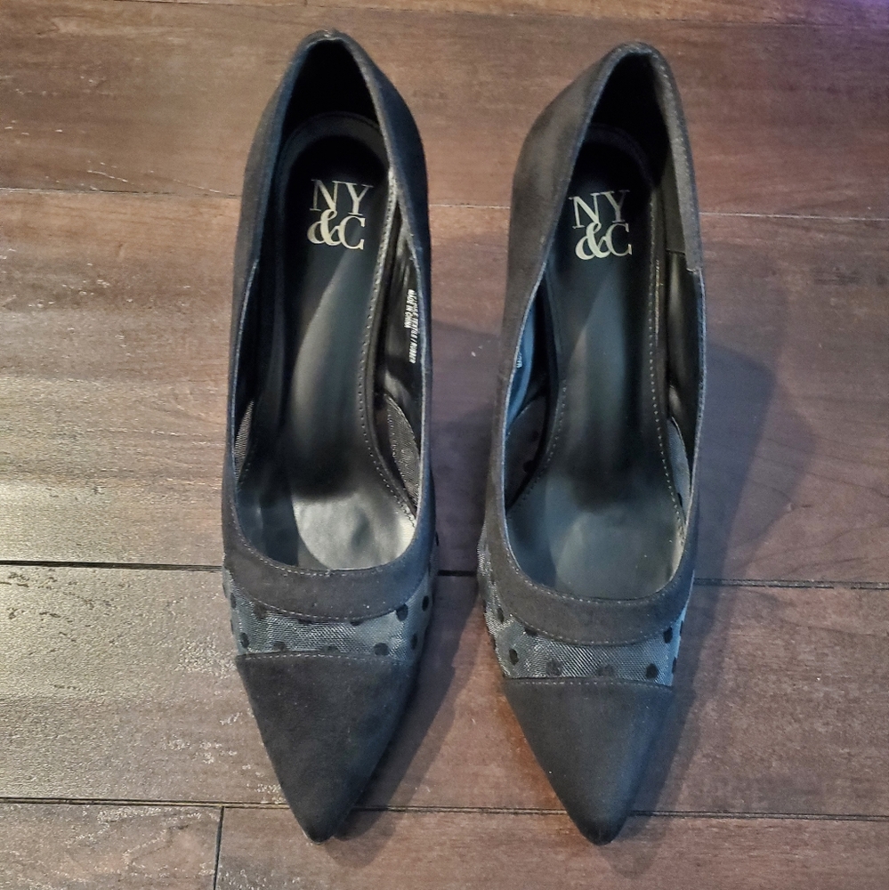 New York & Company Black Suede & Polka-dot Heels Size 10